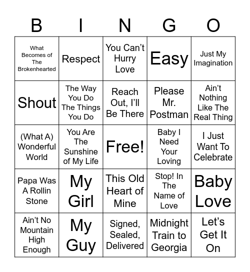 Motown Hits Bingo Card