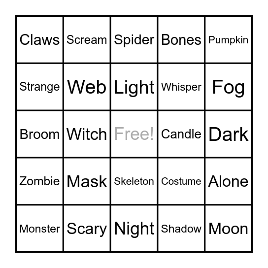Halloween Bingo Card