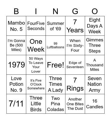 Numbers In The Title Bingo Card