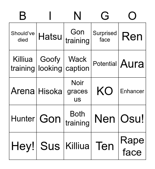HxH Words Bingo Card