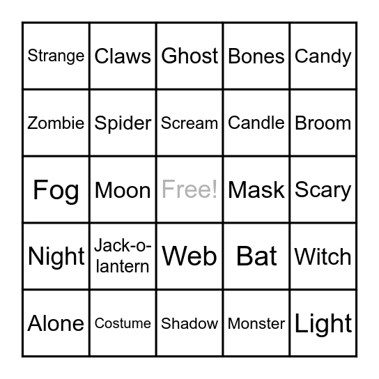 Halloween Bingo Card