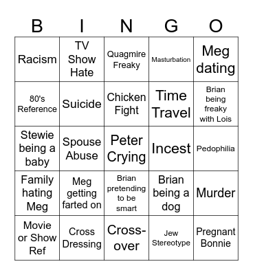 Family Guy Bingo Card