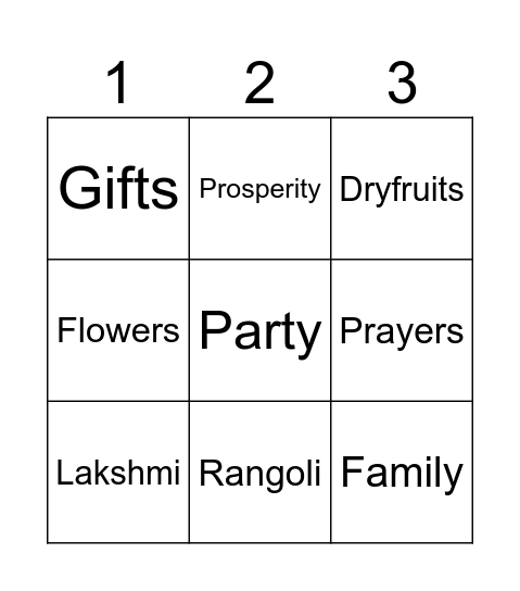 Diwali Bingo Card