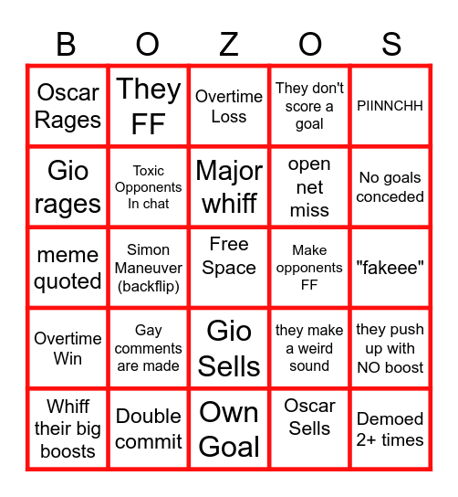 Gweo and Oscunt Bingo Card