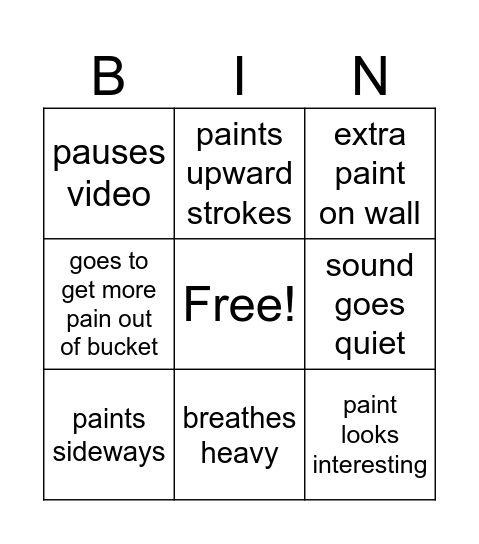 paint dry bingo Card