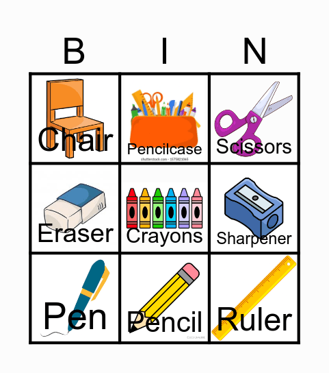 school supplies Bingo Card
