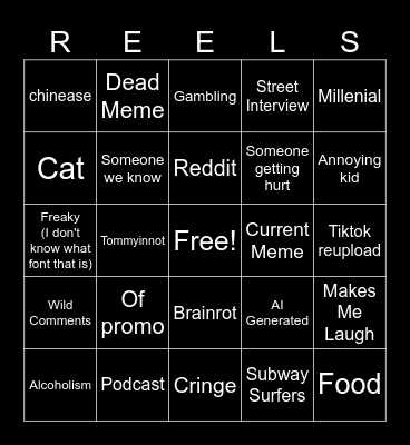 Instagram reels from "Jack's" Video Bingo Card