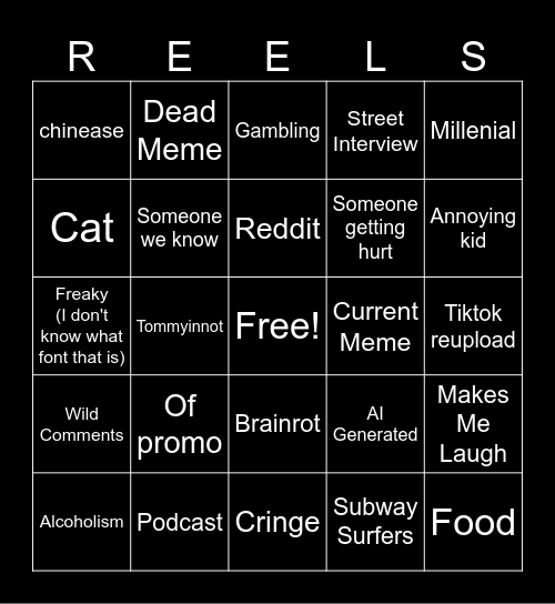 Instagram reels from "Jack's" Video Bingo Card