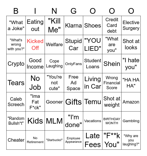 Caleb Hammer Bingo (Updated) Bingo Card