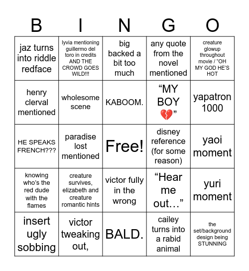 frankenstein 2025 Bingo Card