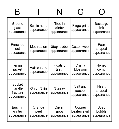 Radiology Bingo Card