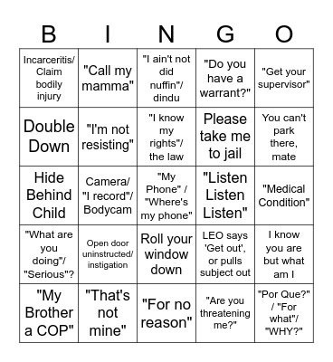 Buff Bodycam BINGO Card