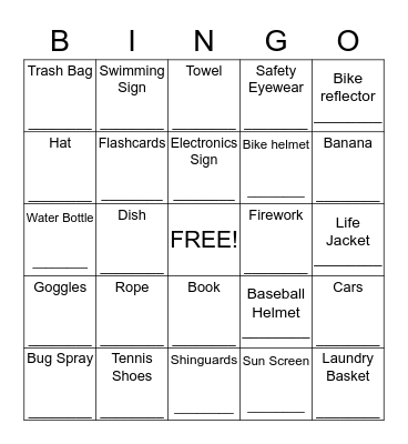 Summer Responsibility Bingo Card