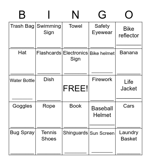 Summer Responsibility Bingo Card