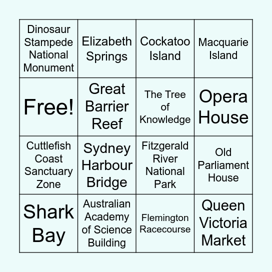National Heritage List Bingo Card