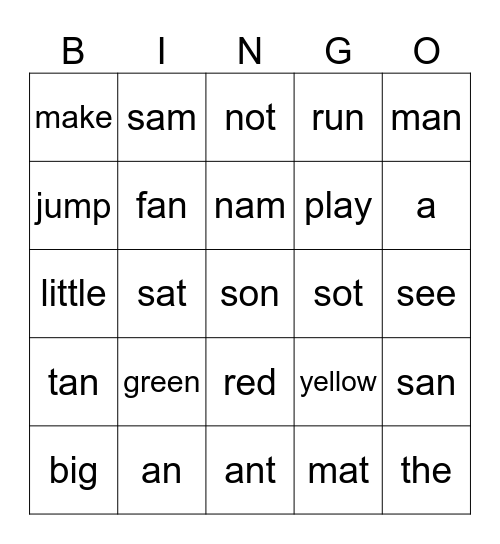 CVC and Sight words Bingo Card