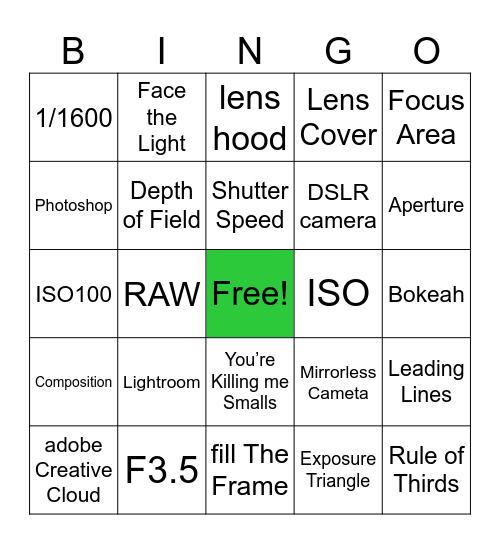PHOTOGRAPHY BINGO Card