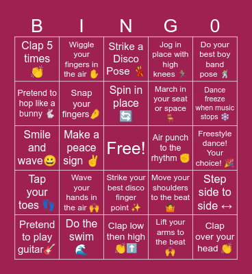 Decades Movement Bingo Card