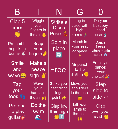 Decades Movement Bingo Card