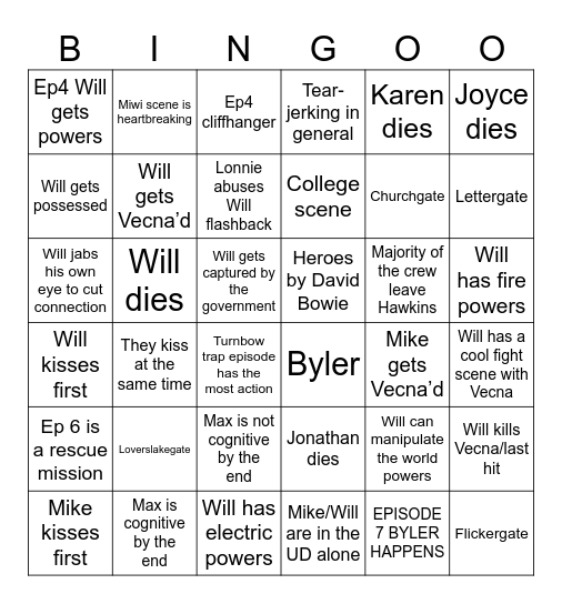 STRANGER THINGS S5 Bingo Card