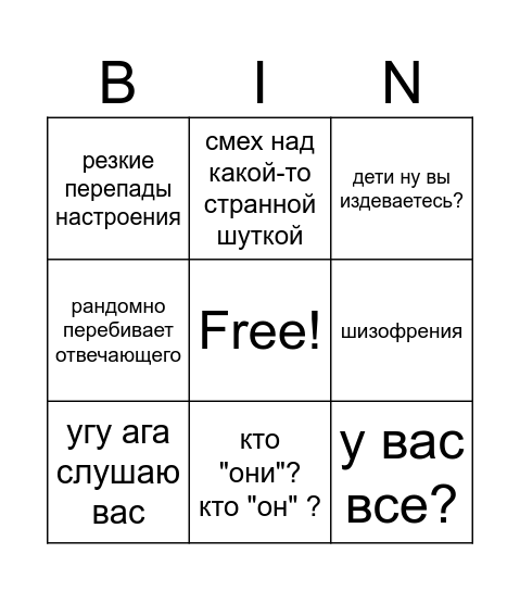 вахтин бинго Bingo Card