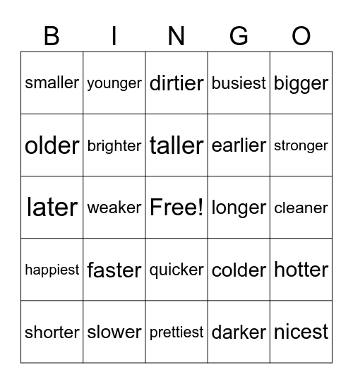 Lesson #100: -er / -est Bingo Card
