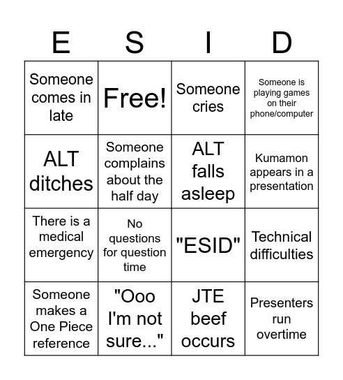 SDC Bingo Card