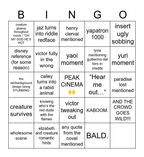 FRANKENSTEIN 2025 Bingo Card