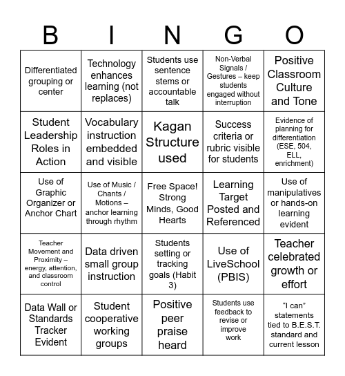 BSCS BINGO Card