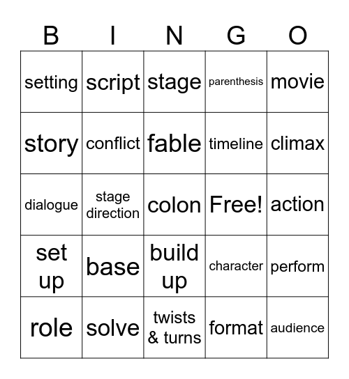 Drama Vocab Bingo Card