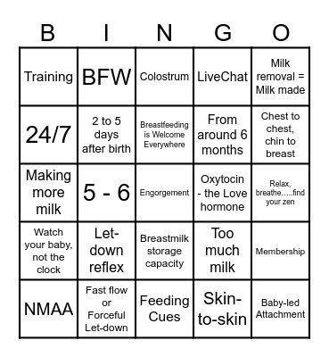 ABA Breastfeeding Bingo Card