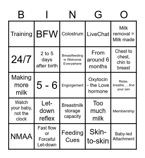 ABA Breastfeeding Bingo Card