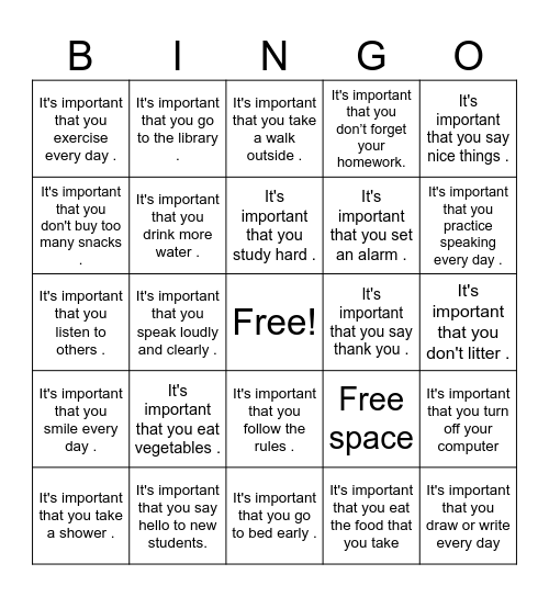 Lesson 7 Bingo Card