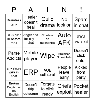 BPSR BINGO Card