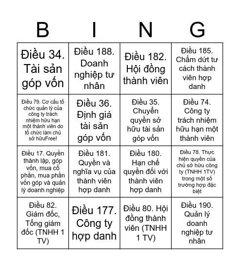 Luật DN 1 Bingo Card