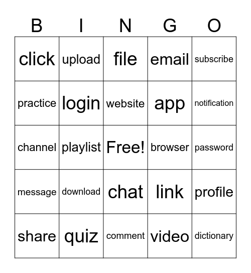 Tech Vocabulary Bingo Card