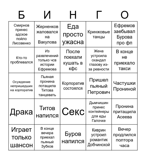 Корпоративное бинго Bingo Card