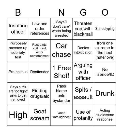 Bingo ShOTs Bingo Card