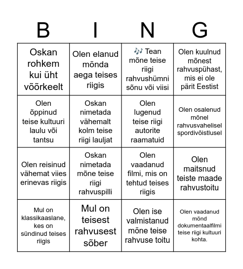 Multikultuurne ühiskond Bingo Card