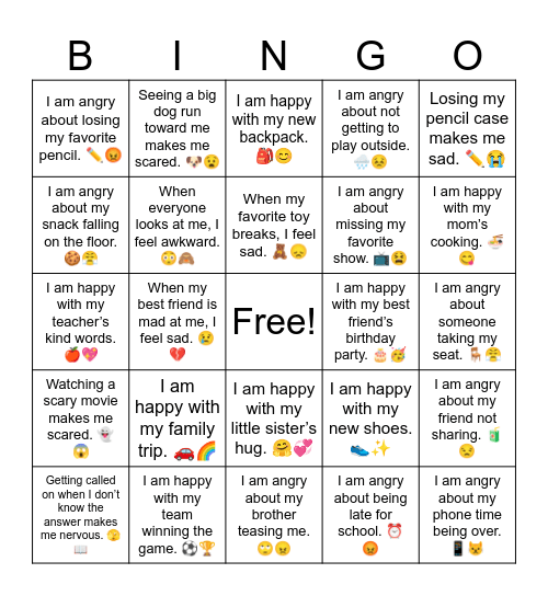 B14 L1 I am angry about my friend not sharing. 🧃😒 Bingo Card
