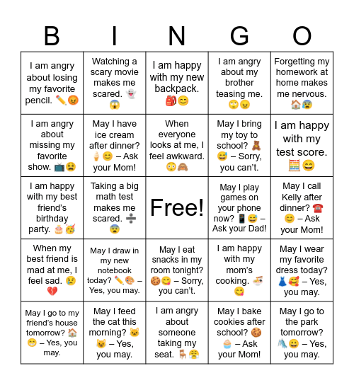 B14 L3 I am angry about someone taking my seat. 🪑😤 Bingo Card