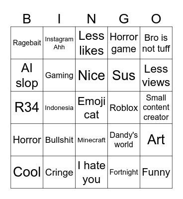 YouTube short Bingo Card