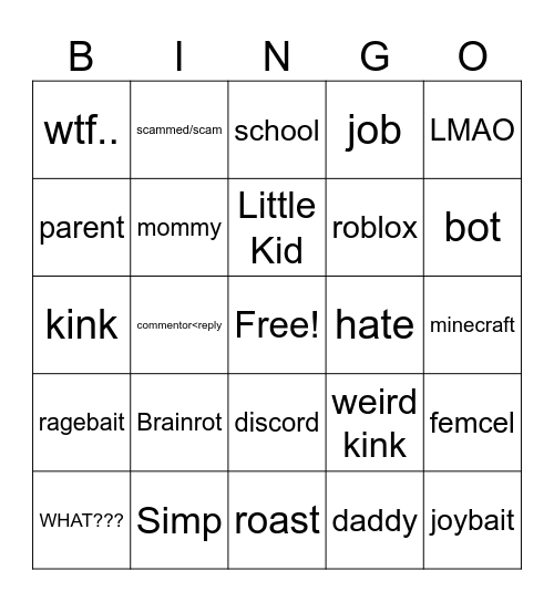 Hub Comments Bingo Card