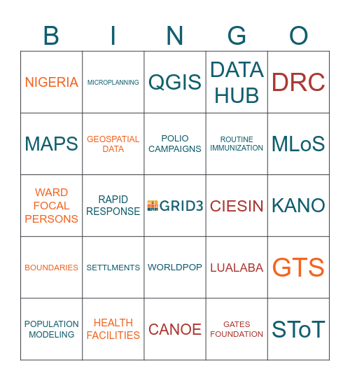 GRID3 Bingo Card