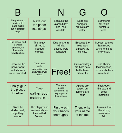 TEXT STRUCTURE BINGO Card