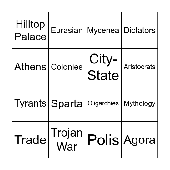 Greek Classical Age Bingo!! Bingo Card