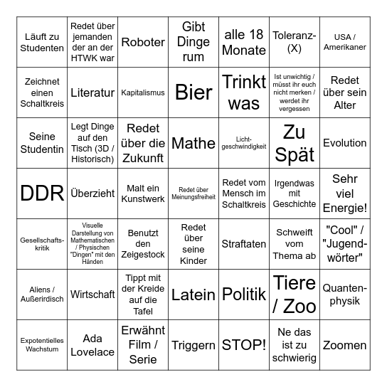 Wagner Bingo Card