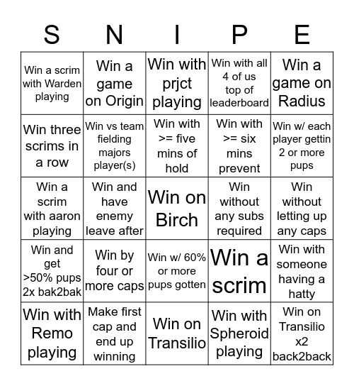 Scrim Bingo Card