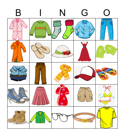 CLOTHES Bingo Card