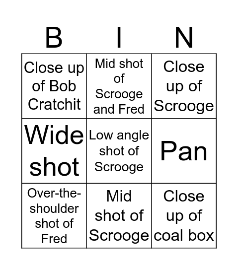 Shots and Angles Bingo Card